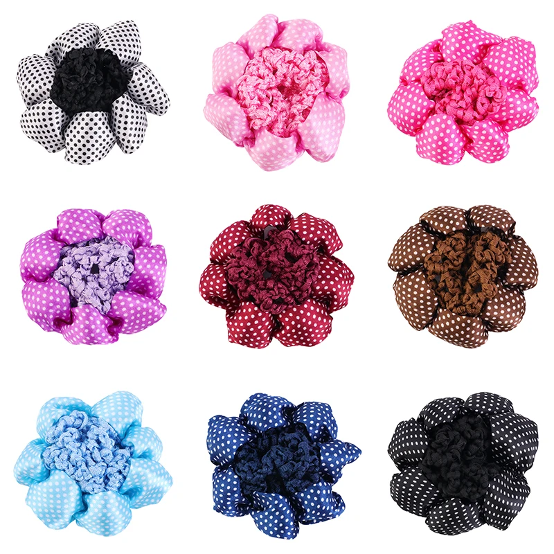 Satin Crochet Hair Bun Cover for Women Newly Fashion Retro Dots Girls Long Hair Net Snood Dancer Ballet Bun Kids