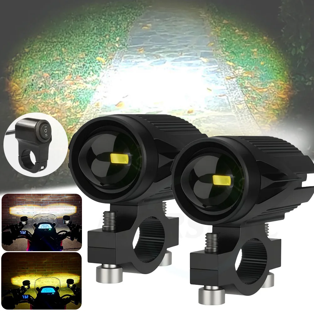 12-80V Additional Led Headlights For Motorcycle Led Lights Lamp Dual-Color White/Amber Universal Auxiliary Spotlights Fog Lights