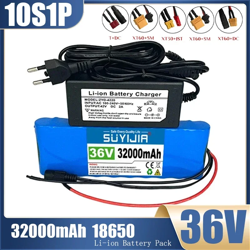 36V Electric Bicycle Battery Pack 32000mAh 10S1P 20A 18650 Li-ion Rechargeable Batteries with BMS for Electric Tricycle Scooter