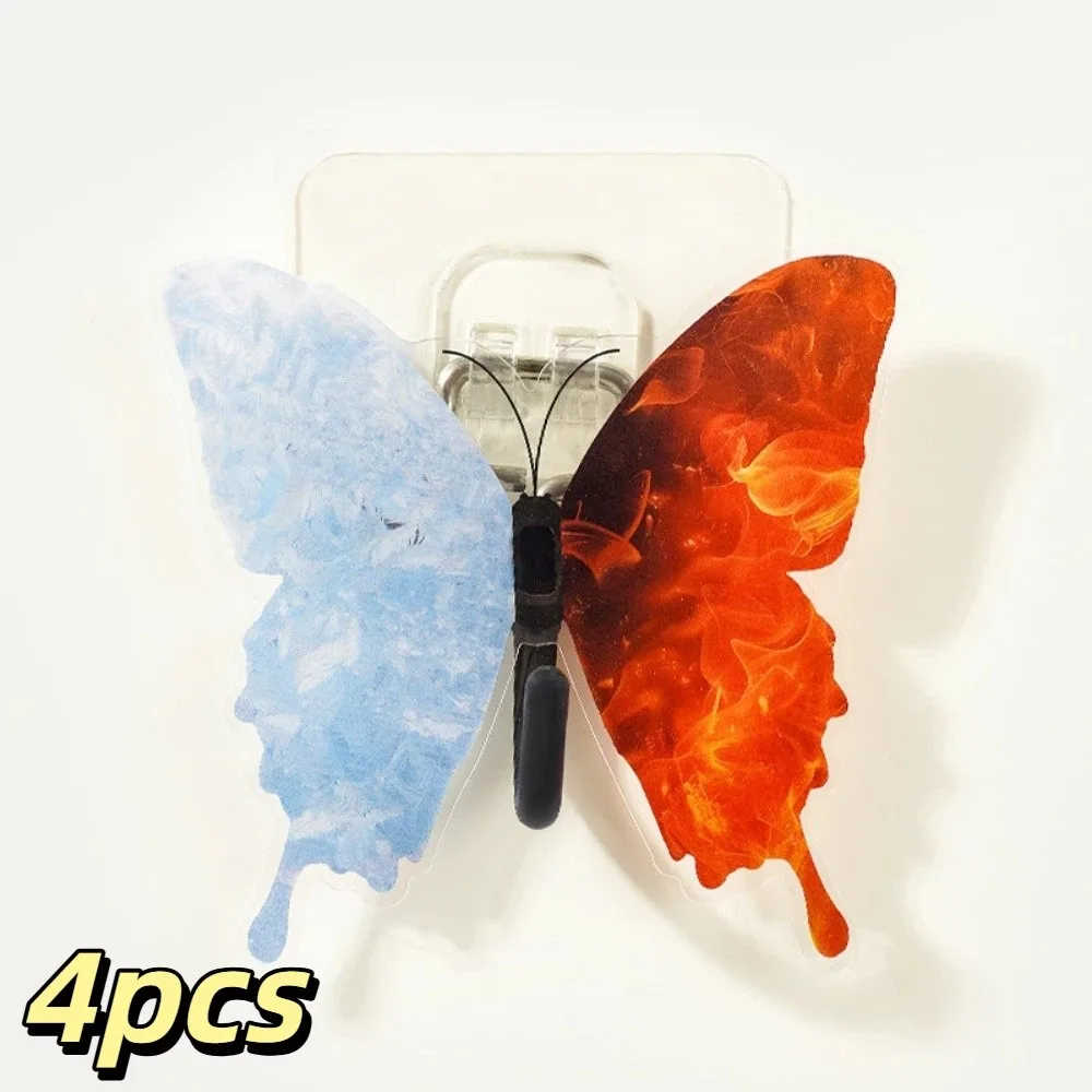 4pcs Waterproof Wall Hooks Butterfly Shape Vivid Printing No Drill Hooks Space-Saving Acrylic Material Hanging Hooks Entryway