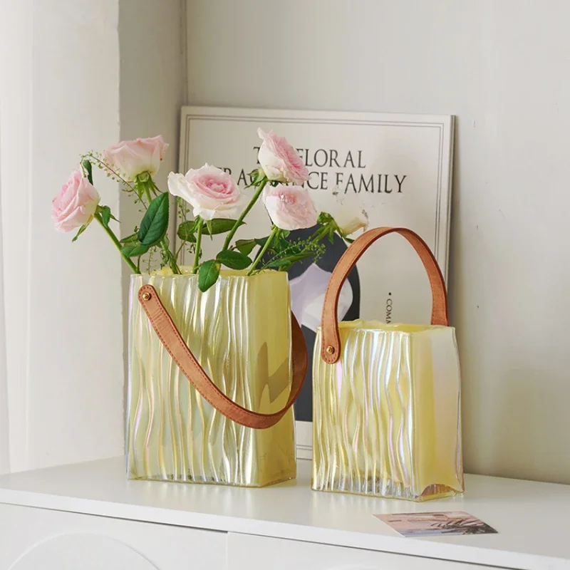 

Vase Glass Creative Sense of Luxury Transparent Flowers Water Rose Handbag Ornaments Living Room Flower Arrangement