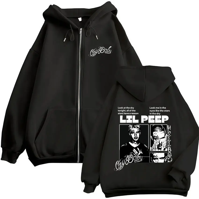 

Rapper Lil Peep Cry baby Hellboy Zipper Hoodies Fashion Hip Hop Zip Up Sweatshirts Pullovers Men's Casual Long Sleeve Pullovers