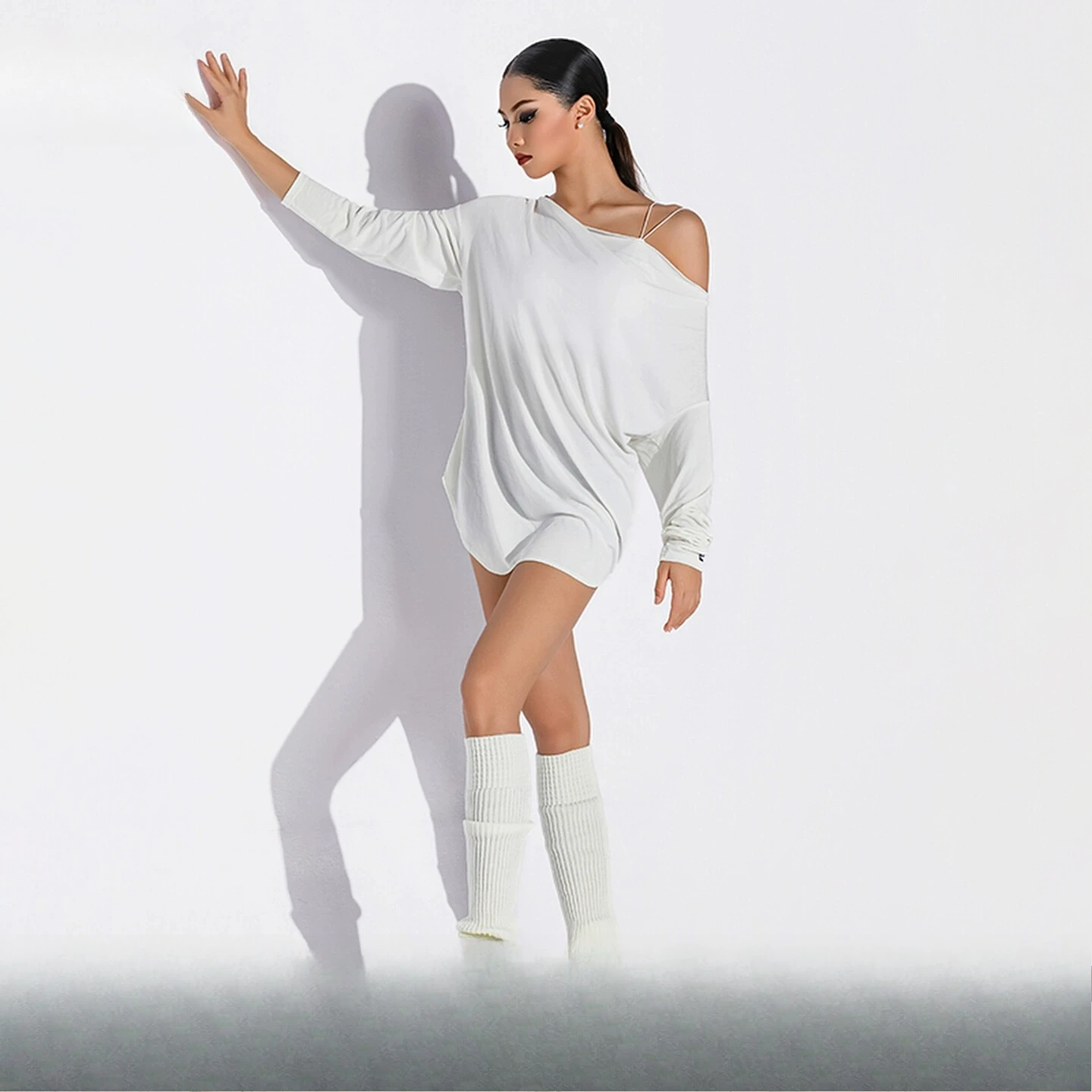 

Платье с открытыми плечами для латинских танцев в Великобритании, элегантный топ свободного покроя, утягивающая тренировочная одежда для женщин, костюм для бальных танцев