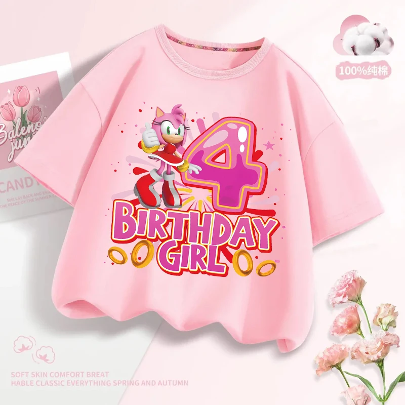 

Футболка Hedgehog Girls Sonics с милым принтом цифр 1-9, детская одежда, летние футболки с принтом, хлопковые топы с короткими рукавами для детей на день рождения, подарок