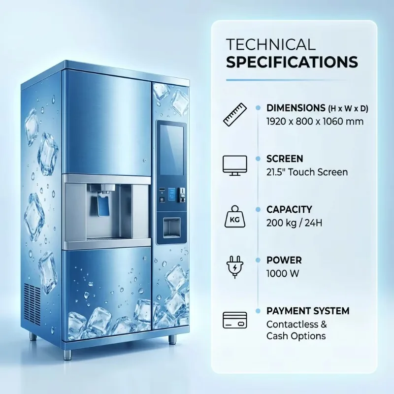 Fully Automatic Self Service Ice Vending Machine 20g Ice Cube Maker 24/7 Unattended Commercial Ice Dispenser SDK Cloud-Based