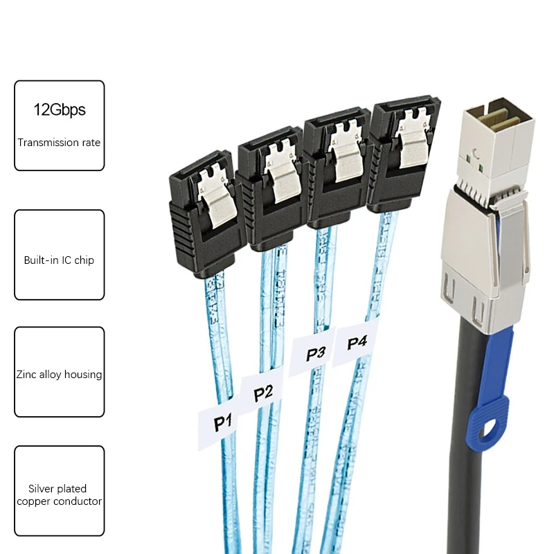 Mini SAS HD SFF-8644 to 4 x SATA 7Pin Hard Disk Cable 12Gbps Server External Hard Disk High-Speed Cable 3.33TF/1M