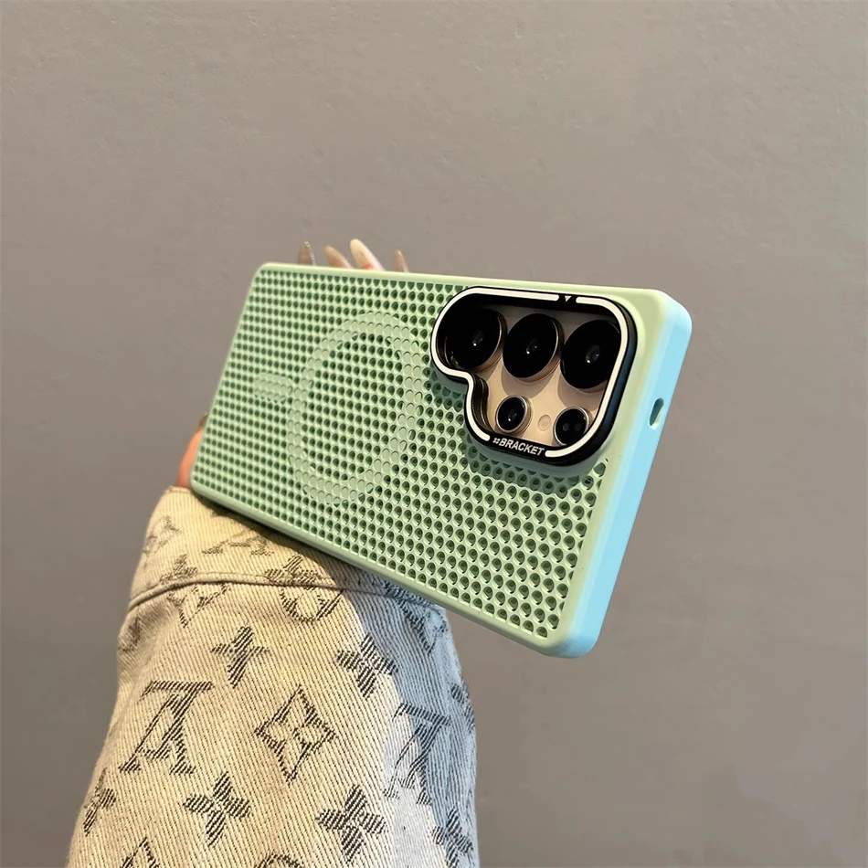 Honeycomb Mesh Cooling For MagSafe Case for Samsung Galaxy S25 Ultra S24 S23 Alloy Lens Bracket Wireless Charge Hard Matte Cover - Image 3