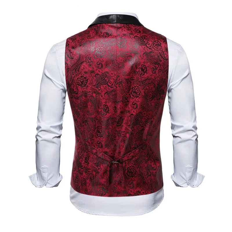 #4837 Red Vintage Single Breasted Men's Blazer Vest Slim Retro Office Sleeveless Vest Waistcoat Man Split Joint V-neck Spring