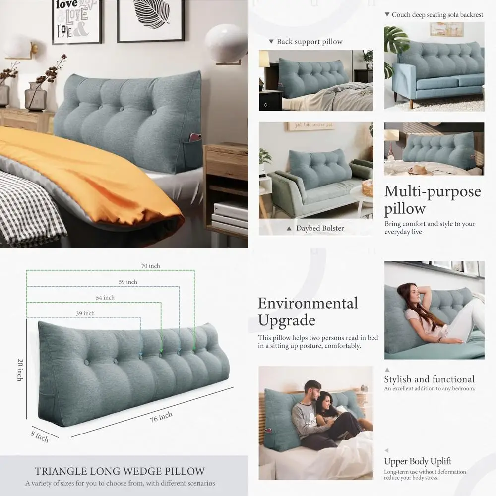 

Full Size Large Bolster Pillow for Bed - Headboard Pillow Wedge, Triangle Reading Support, Back Cushion for Sitting Up Comfortab