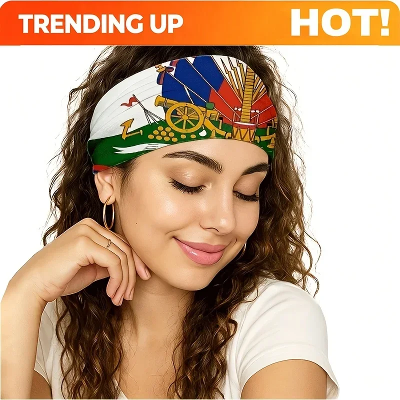 Custom 2D FLAT 1pc Soft Material Lightweight White Base Painted Battle Tank Pattern Headband, Machine Washable And Easy