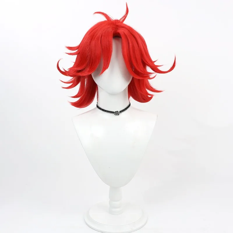 Anime Nifty Cosplay Wig Nifty Wig Short Rew Wig Medium Red with Yellow Wig with Bangs Outfit for Halloween Party Costume Wig