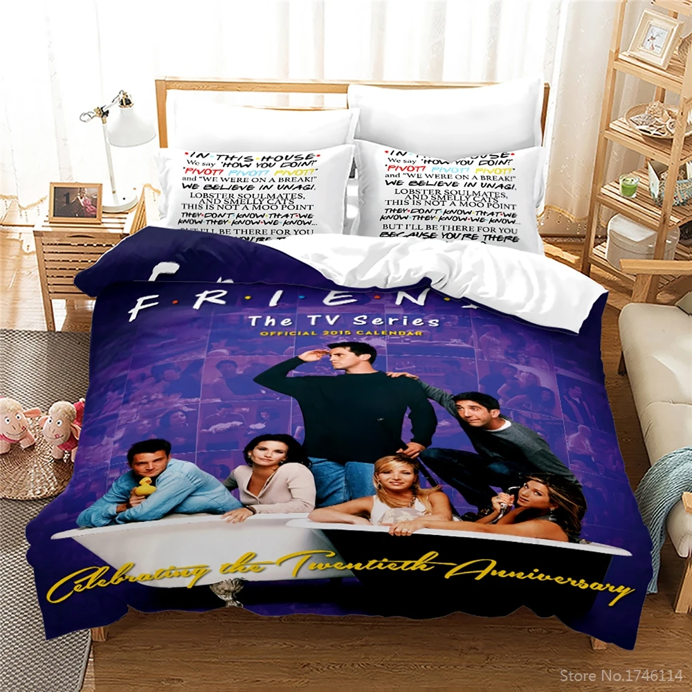 Friends TV Series Print Bedding Set Soft Comforter Cover with Pillowcase Duvet Cover Set Twin Full Queen King Size Home Textile