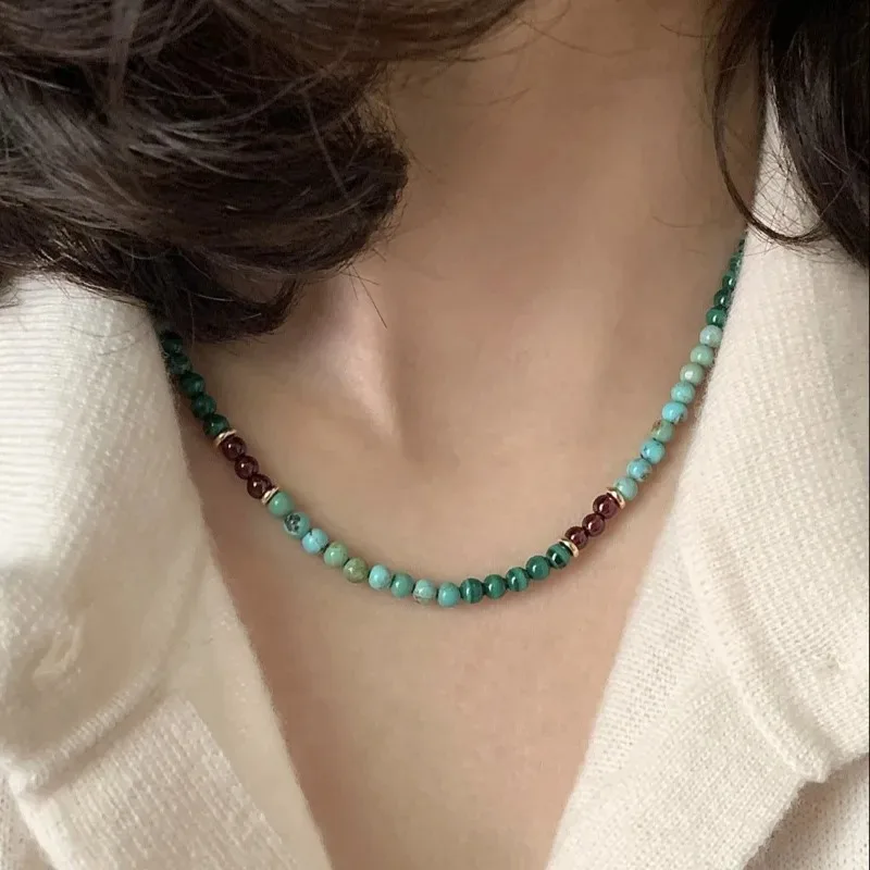 Minar Boho Multiple Colorful Natural Stone Tigereye Kallaite Beaded Necklace for Women 14K Real Gold Plated Copper Chain Chokers