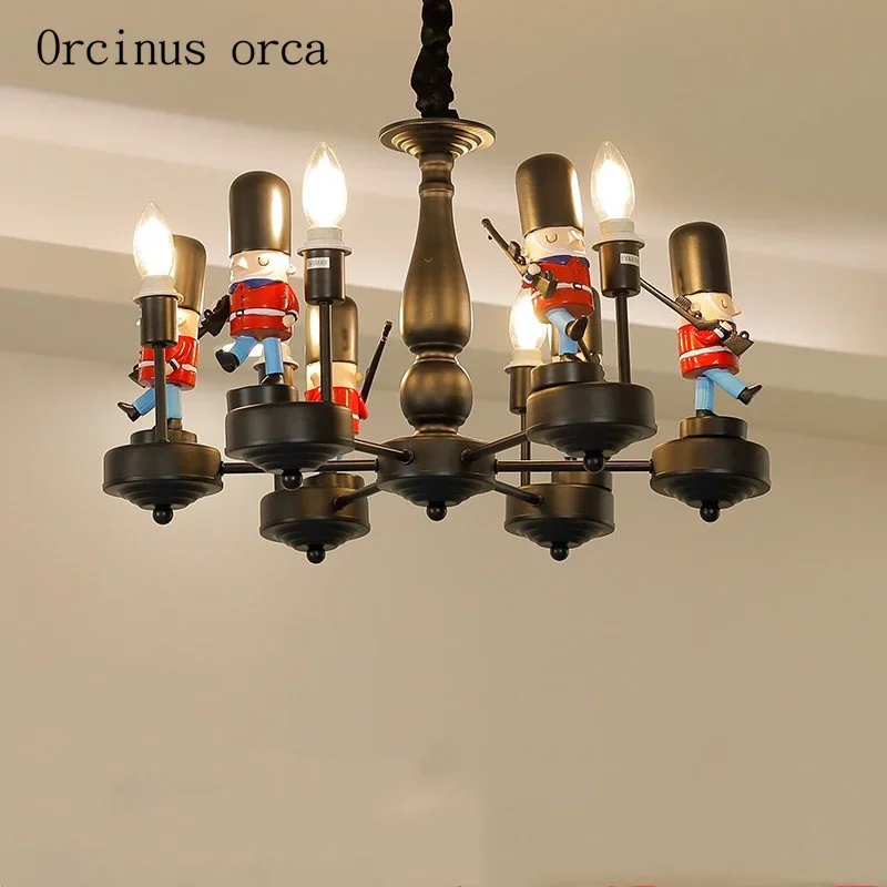 

Creative British soldier chandelier children bedroom boy bedroom lamp American modern simplified doll doll cartoon pendant lamp