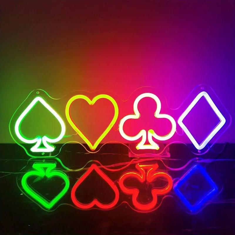

Неоновая LED-подсветка Poker - декоративное украшение для игровых комнат, баров и спален - питание от USB для простой установки