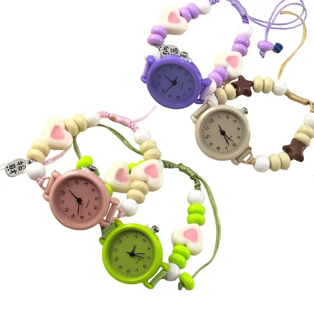 Fashion Dopamine Bracelet Watch Adjustable Beaded Star Heart Chain Watch Pendant Quartz Watch Women Girls