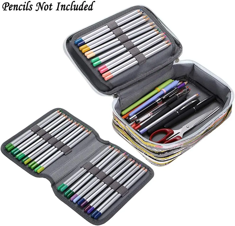 Multi-Funcional Papelaria Lápis Bolsa com Zíper, Lápis Colorido, Sacos Portáteis, 72 Slots