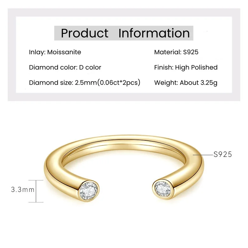 IOGOU Round Moissanite Double Diamond Ring Minimalist 925 Sterling Silver Open Unique Design Ring for Women Daily Wear Jewelry