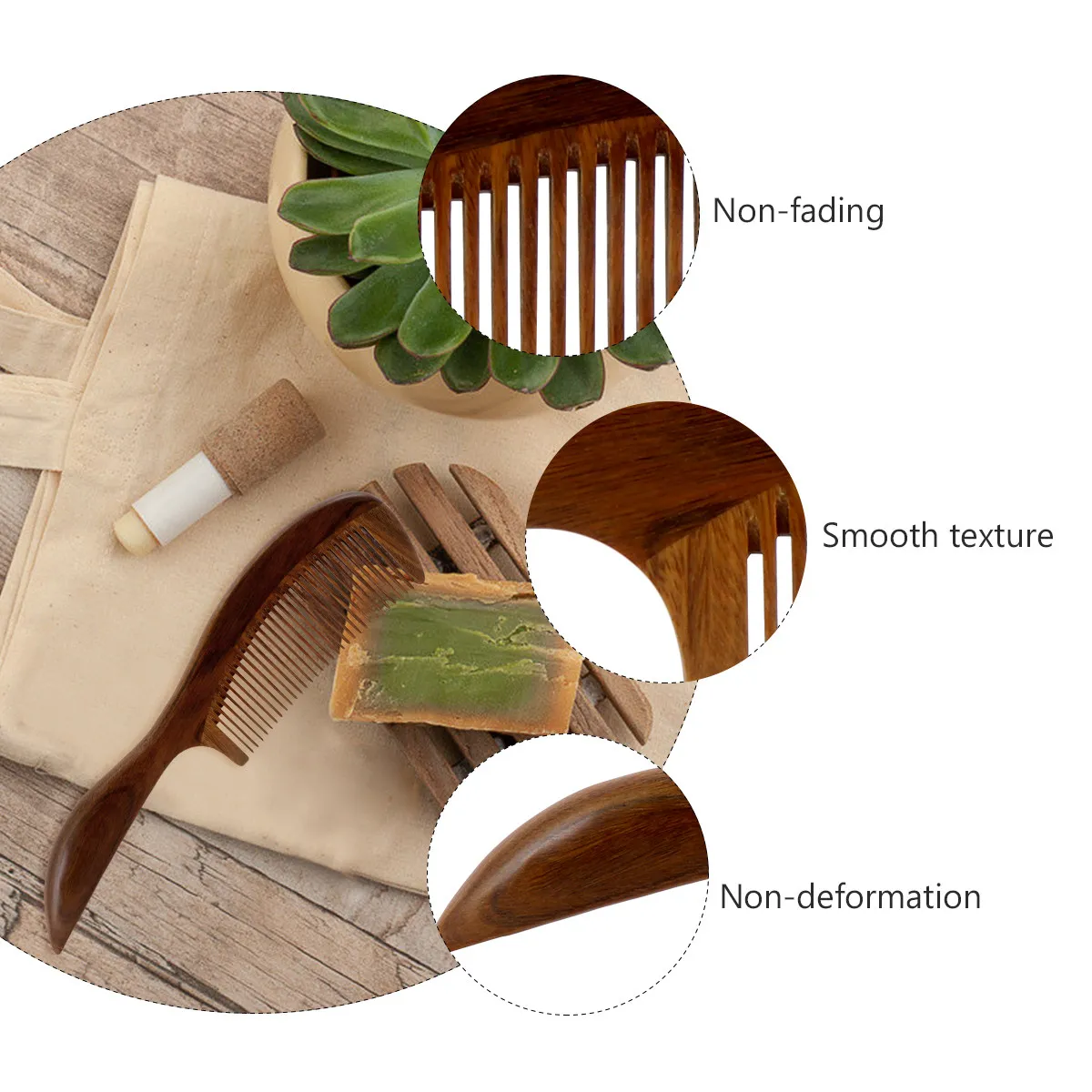 Wooden Massage Comb Sandalwood Hair Comb Anti-Static Natural Material Fine Teeth Smooth Texture Ideal for Head Massage