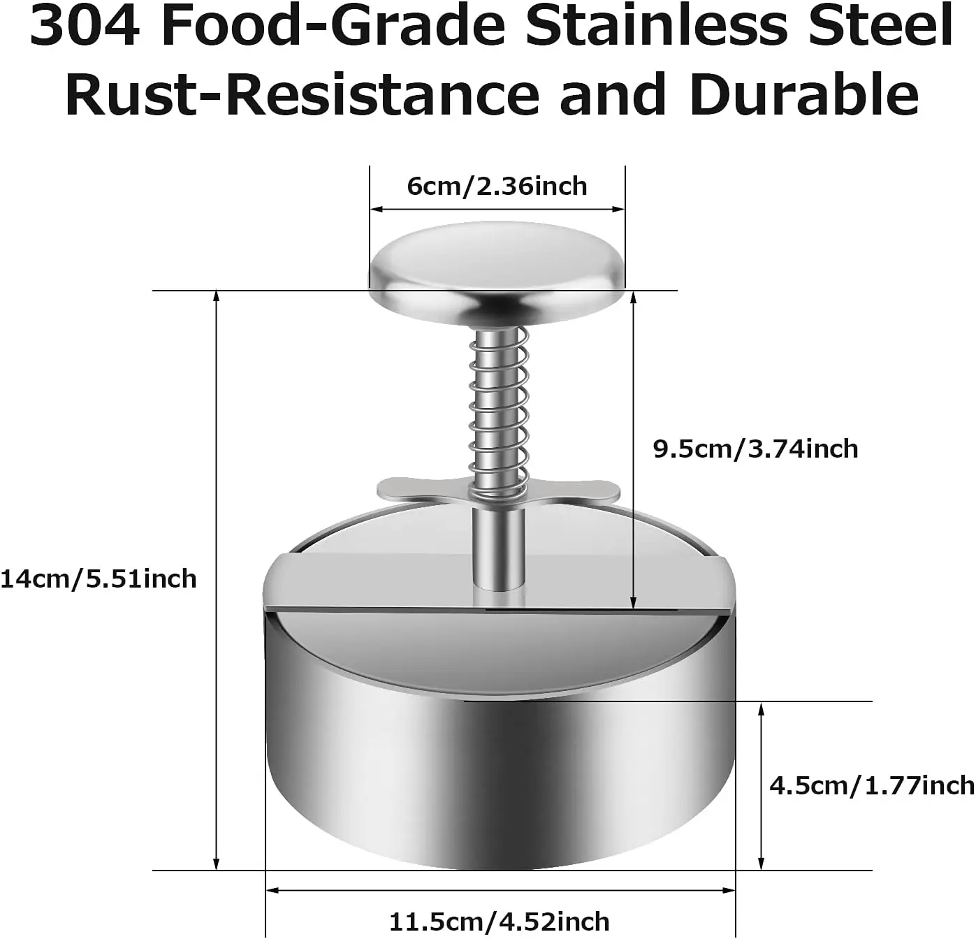 Stainless Steel Adjustable Burger Meat Press, Non-stick Pie Mold for Beef, Vegetables, Burger Cooking, BPA-free, Silver Color