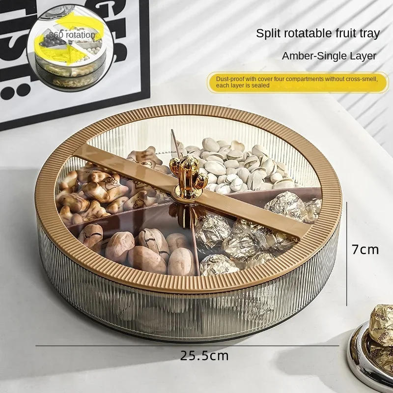 Divided Serving Tray with Luxury Lid Dried Fruit Storage Box 4 Grid Nuts Platter Candy Plate for Home Appliance