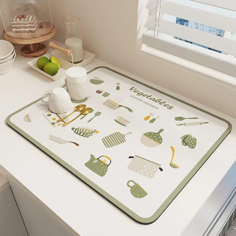 

Diatom mud adsorption mat tabletop kitchen utensils insulation mat kitchen bar counter dishes cups no wash drying mat