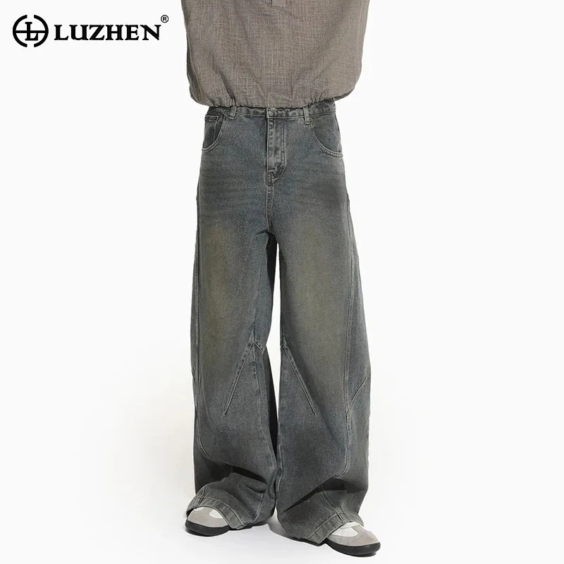 

LUZHEN 2025 новые модные винтажные стильные прямые джинсы в полоску с дизайном, мужские высококачественные потертые джинсовые брюки JY3595
