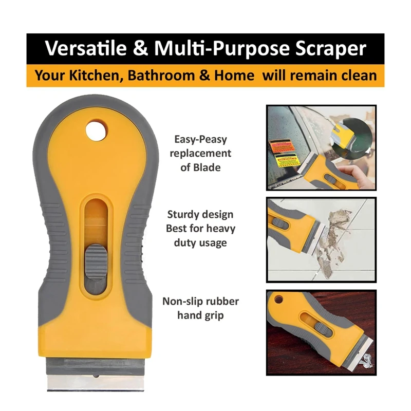 1Set Ceramic Hob Scraper For Glass Hobs Non Scratch 20 Easy Scraper Blades Plastic Super Oven Scraper Tool Orange&Gray