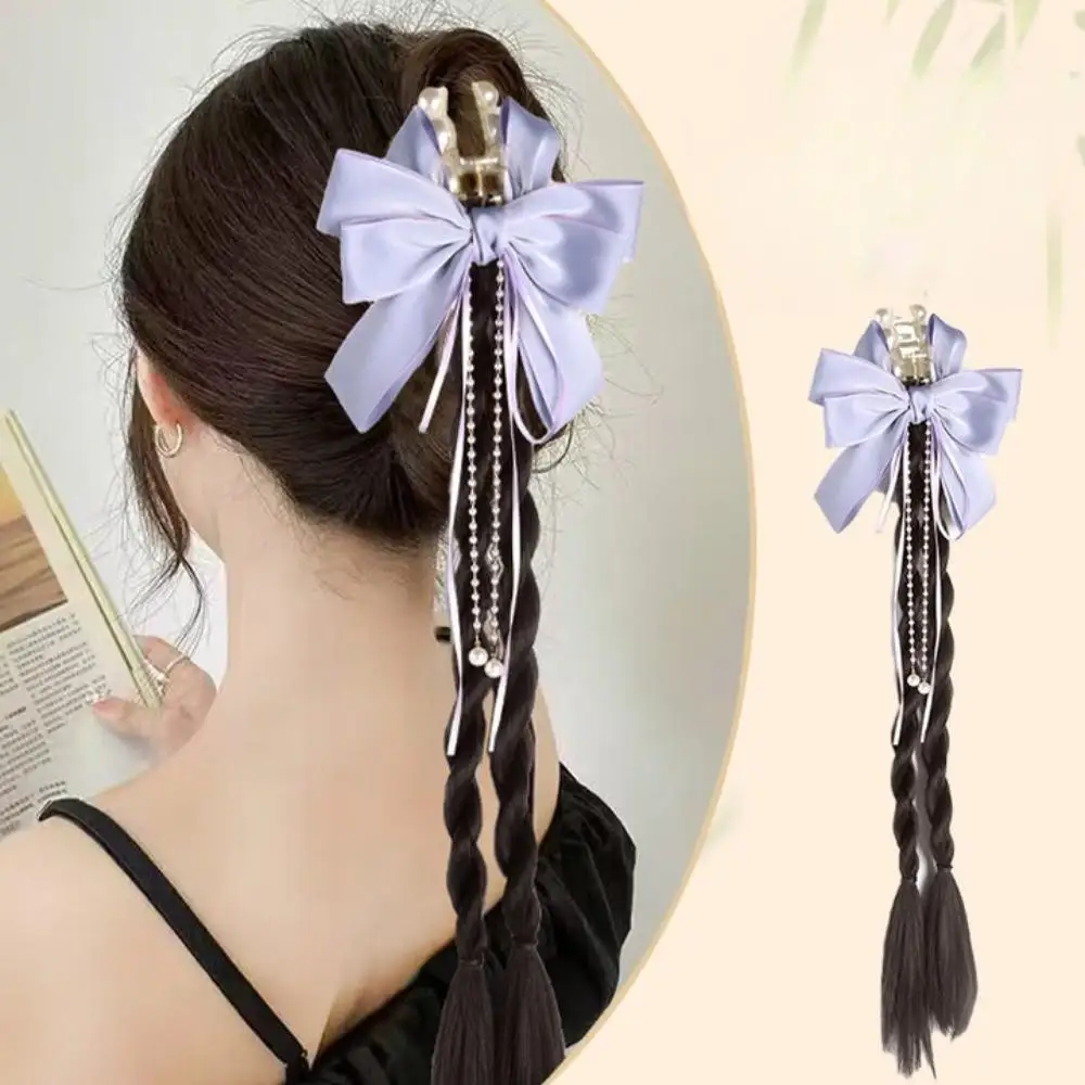 

Female synthetic Wig Lace Flower Bow tie Tassel Grabbed Clip Wig Natural Fake Twist Ponytail Creative Gentle Versatile Hairstyle