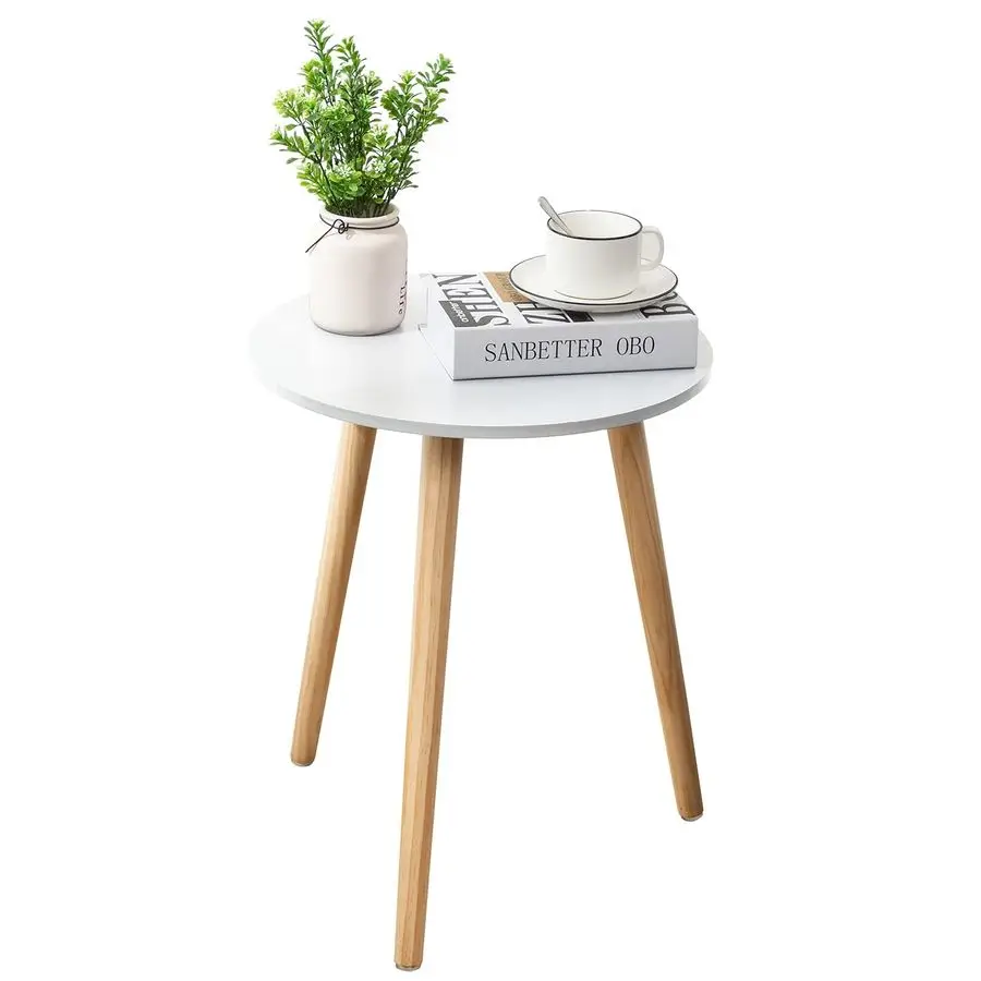 

Round Side Table, White Bedside Table Coffee End Table for Bedroom, Living Room, Small Spaces, Easy Assembly Nightstands with Na