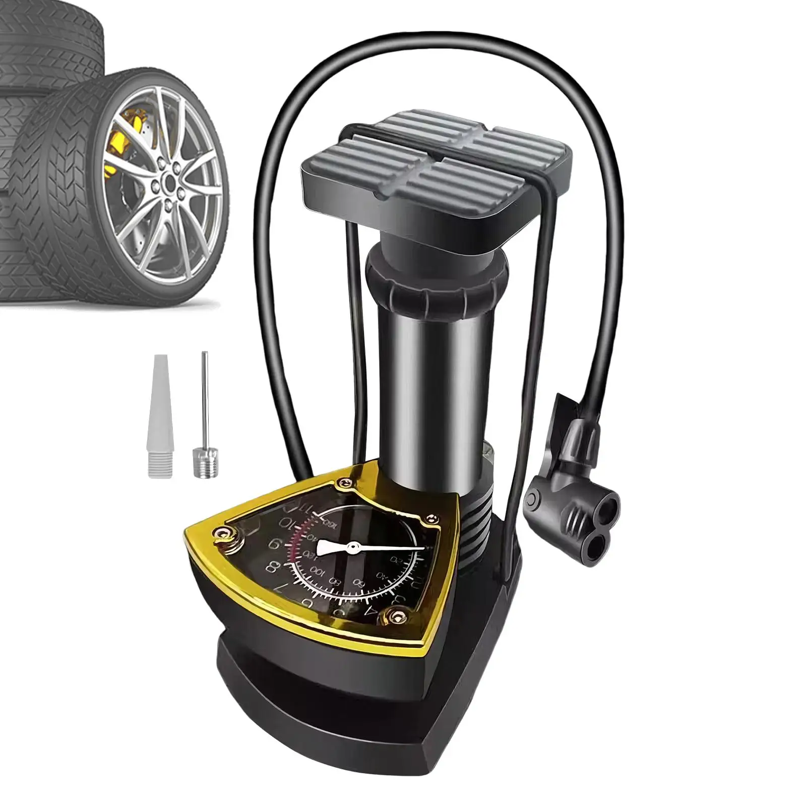 

Lightweight Bike Foot Pump With Pressure Gauge, 120PSI Portable Car Tire Inflator For Motorcycle Sedan SUV Bike Electric Toys