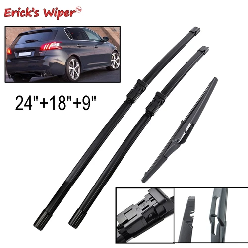 Limpiaparabrisas delantero y trasero de Erick, juego de limpiaparabrisas para Peugeot 308 T9 Hatchback 2014 - 2020, ventana de parabrisas de 24 ""+ 18"" + 9""
