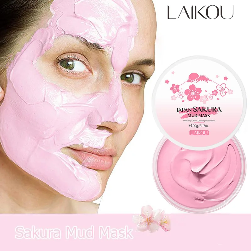 LAIKOU  Sakura Mud Face Mask Cleansing Whitening Moisturizing Oil-Control Anti-Aging Clay Mask Packs Facial Skin Care