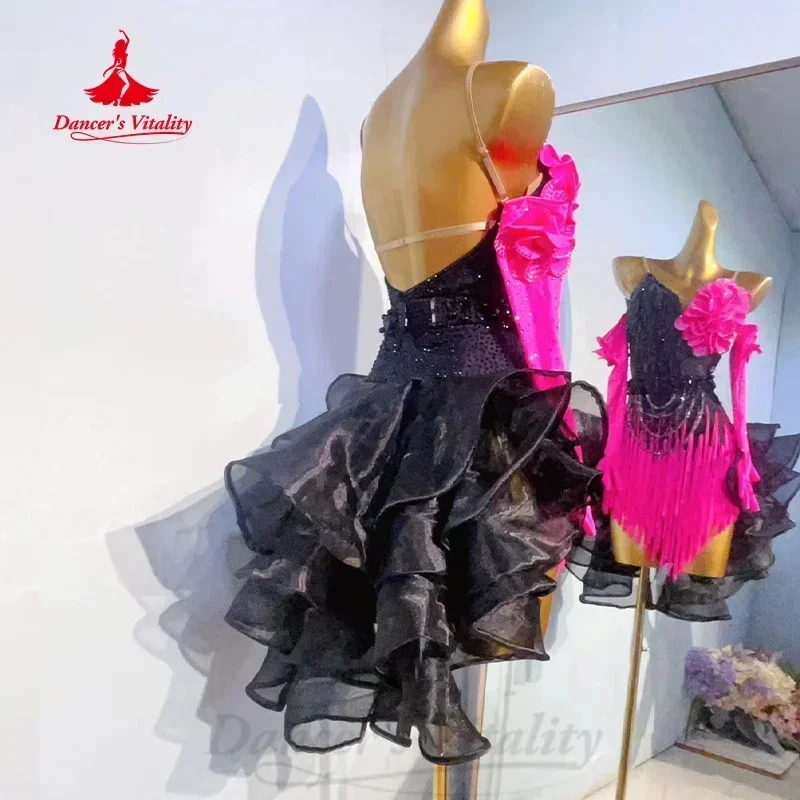 Robe à franges de danse latine pour femmes, robes de compétition personnalisées haut de gamme, olympiques de performance pour adultes et enfants, tango, samba, rumba