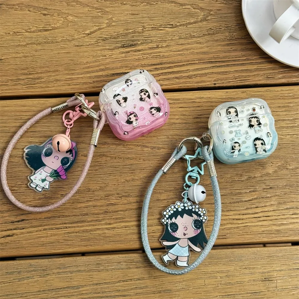 

Korean Cute Little Flower Cartoon Girl Earphone Case for Apple Airpods 4 3 2 Headphone Case Airpods Pro2 Pro3 Cover With Charm