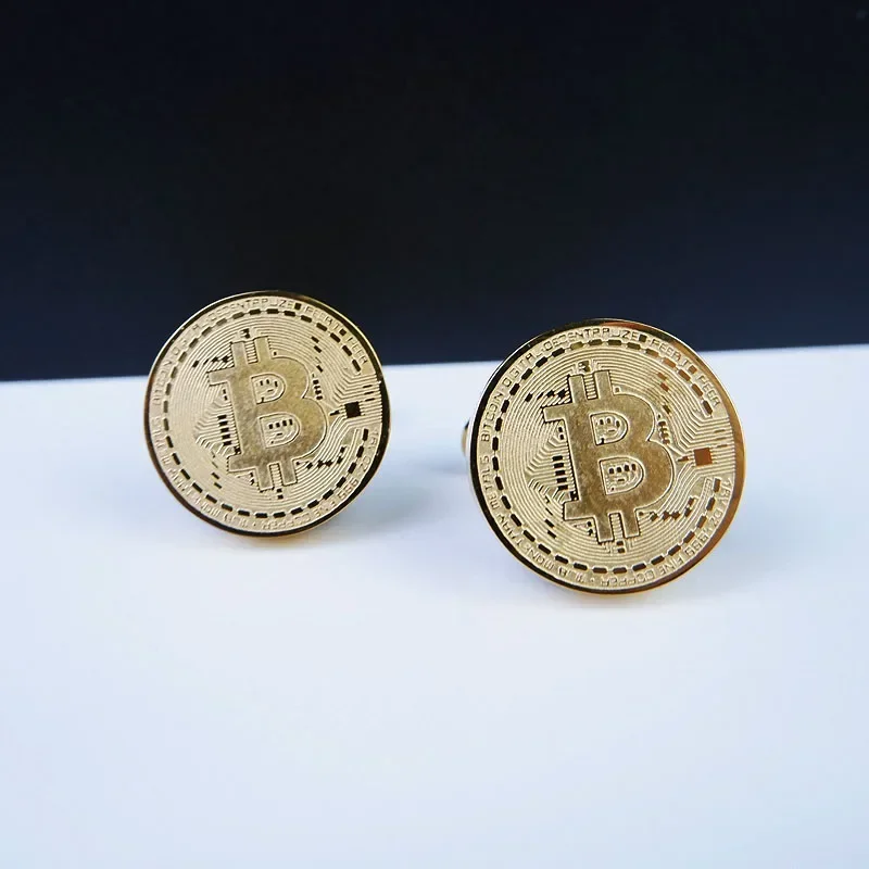 New Bitcoin Cufflinks Stainless Steel Jewelry Retro Fashion Men\'s French Shirts Cuff Buttons Business Banquet Accessories Gifts