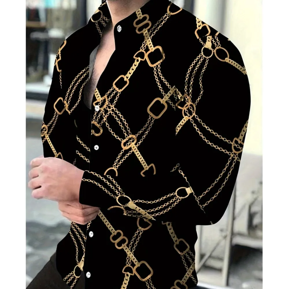 

Текстурированная печать, деловая мужская рубашка с длинным рукавом с лацканами, повседневная повседневная одежда для вечеринок, темпераментная одежда, весна-лето, дышащая рубашка