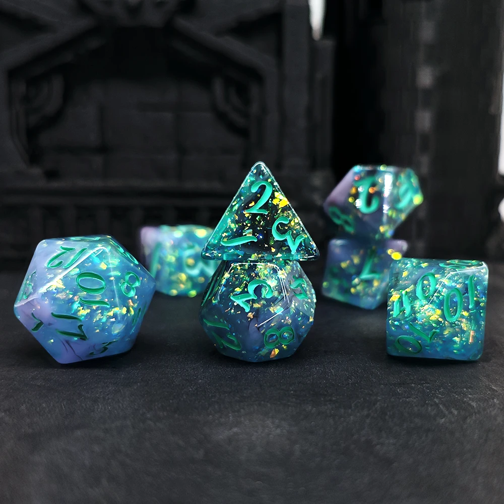 7Pcs/set Glitter Dice Set DND RPG TRPG Board Games Role Playing Dice Set for Dungeons and Dragons Games Decorat Home Toys Dice
