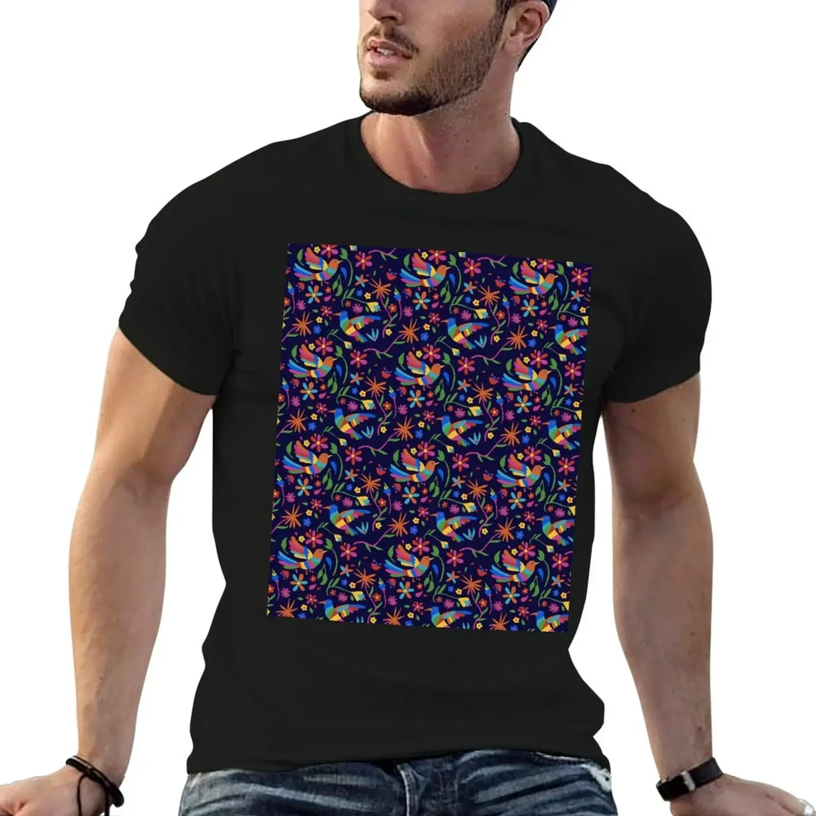 Otomi Colourful Bird & Flowers Pattern T-Shirt customs design your own boys animal print fitted t shirts for men