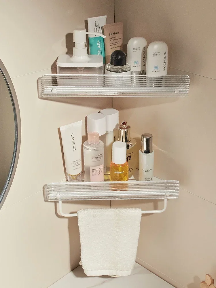 Acrylic bathroom, bathroom storage rack, toilet, restroom, washstand, white triangular towel storage, no punching