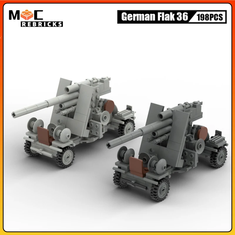 Moc Military Series German Mobile 8.8cm Flak 36 Anti Aircraft and Tank Gun Building Blocks Set Educational Bricks Toys For Kid