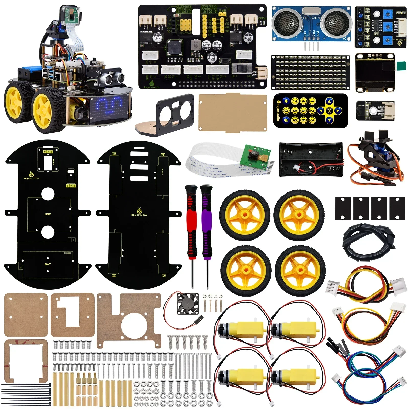 

Keyestudio Raspberry Pi 4B Robot Car+5 Megapixels Camera Module Python Programming For Raspberry Pi 4B(No Raspberry Pi Board )