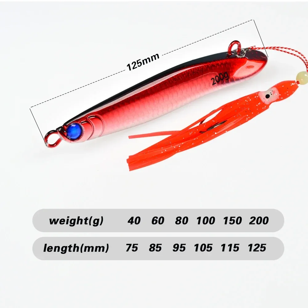 SUPERLURES Jigging Lure 40g-200g Built-in Steel Ball Jigging Lure 3D Eyes Saltwater Trolling Fishing Lure With Squid Tail Hooks