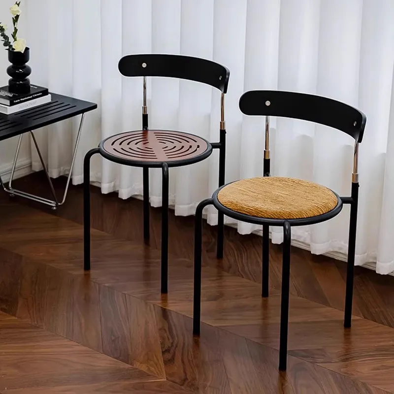 Vintage Black Dining Chairs Stackable Accent Chair for Small Space Nordic Minimalist Kitchen Chair