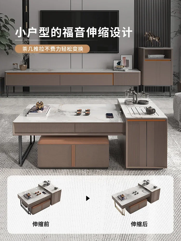 

Каменная плита, телескопический чайный столик с комплектом, встроенный семейный роскошный столик кунг-фу