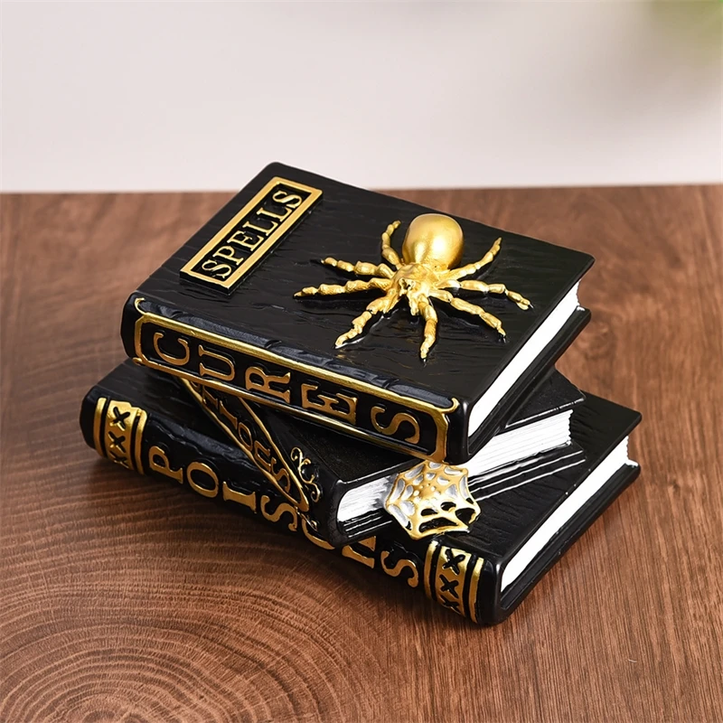 Halloween Spider 3D Resin Book Ornament Spooky Vintage Gothic Desktop Table Centerpiece Home Display Decor For Teens Gift