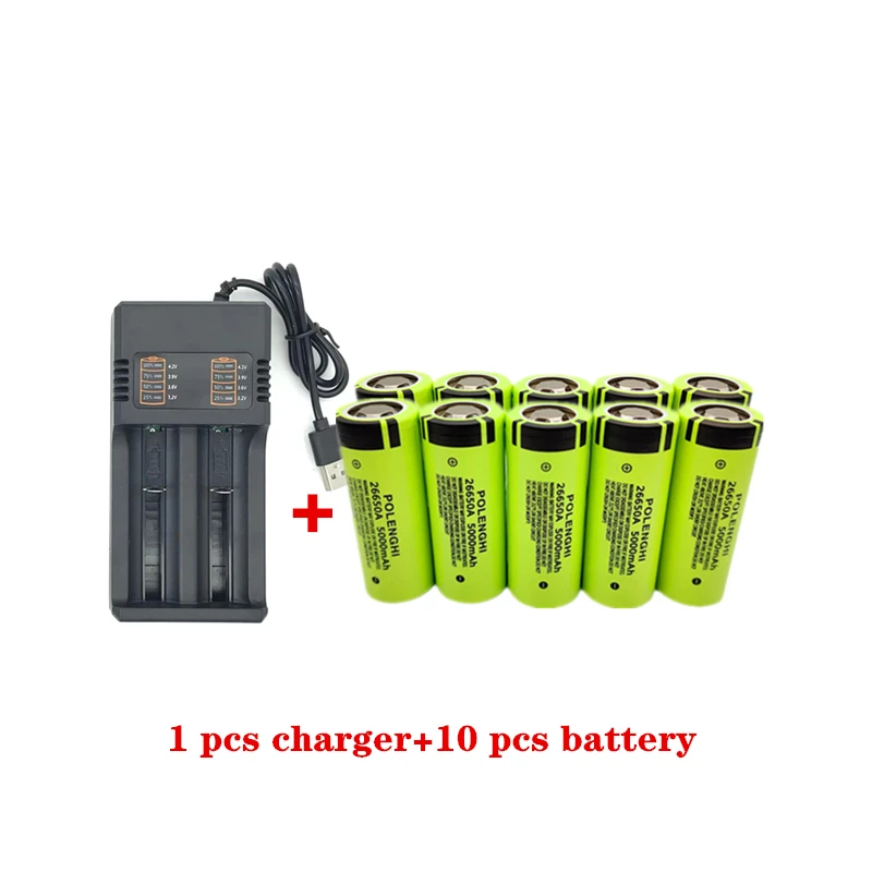 100% brand new,original,high-quality,true capacity 26650A 5000mAh 3.7V lithium-ion rechargeable battery 26650 flashlight+charger