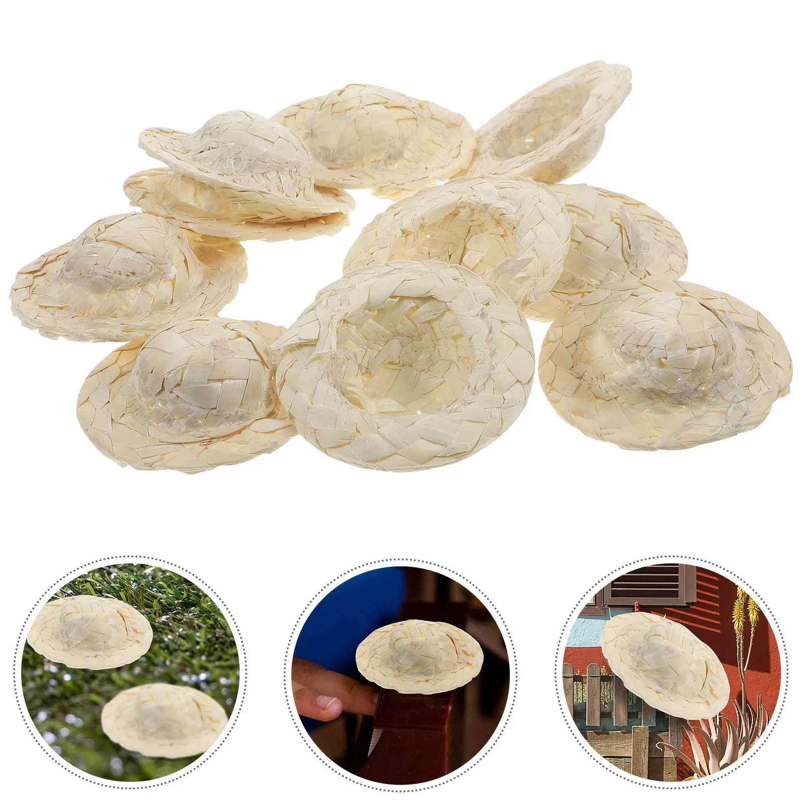 10Pcs Mini Straw Hats Mini Hat Set for Craft Decor Home Classroom Party Supplies Small Woven Hats Woven Hat Ornament