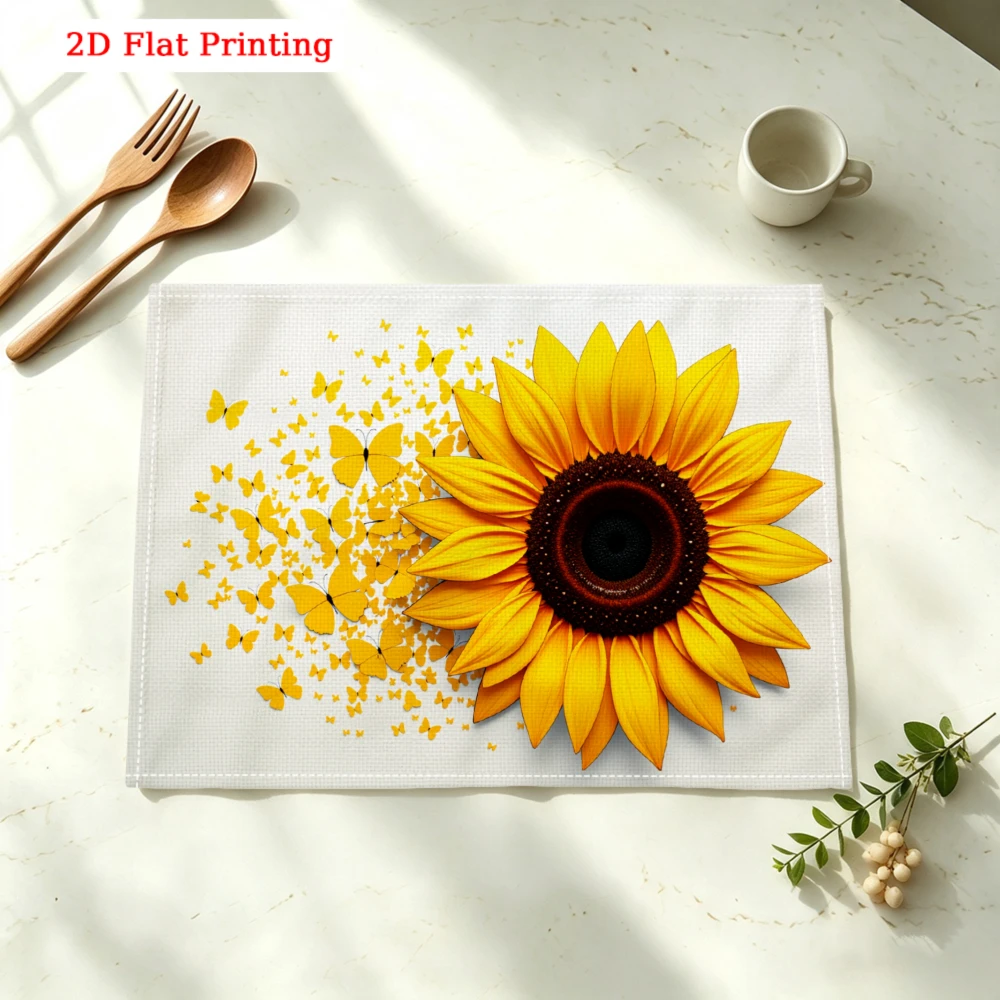 Sunflower Butterfly Print Kitchen Placemat Sunflower Butterfly Print Linen Pad Dish Coffee Cup Table Mat 1PC 30x40cm