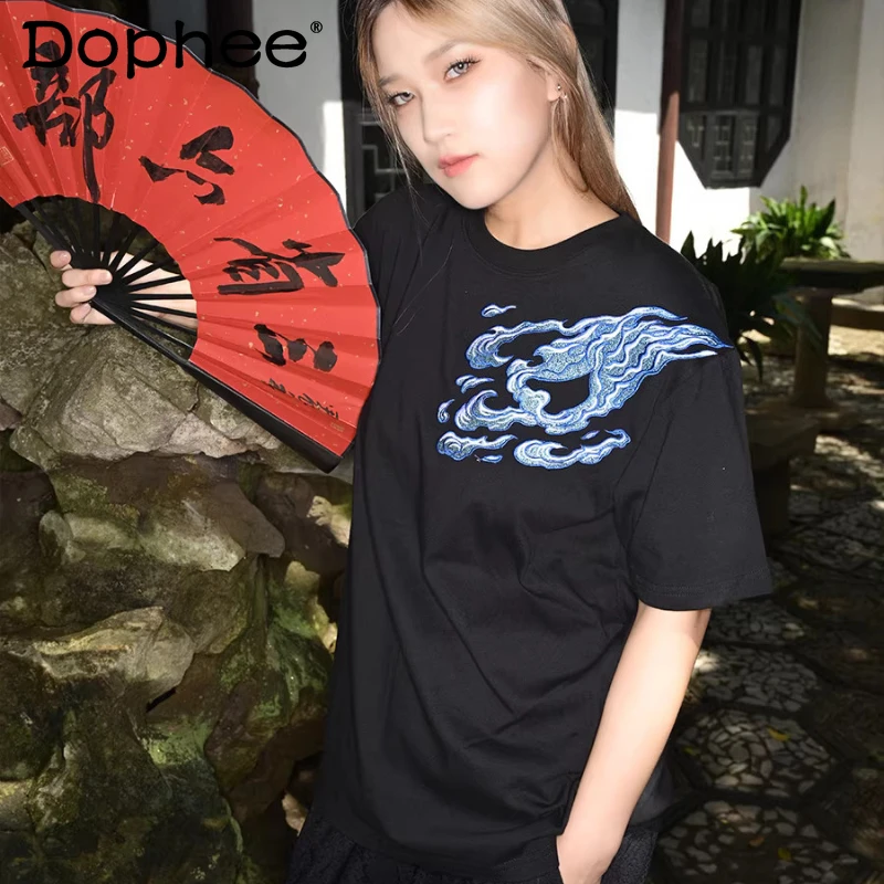 

Men's 2026 Summer New High-end Embroidered Loose Comfort Tops Men's Round Neck Short Sleeve Tees Color Matching Unique T-shirts